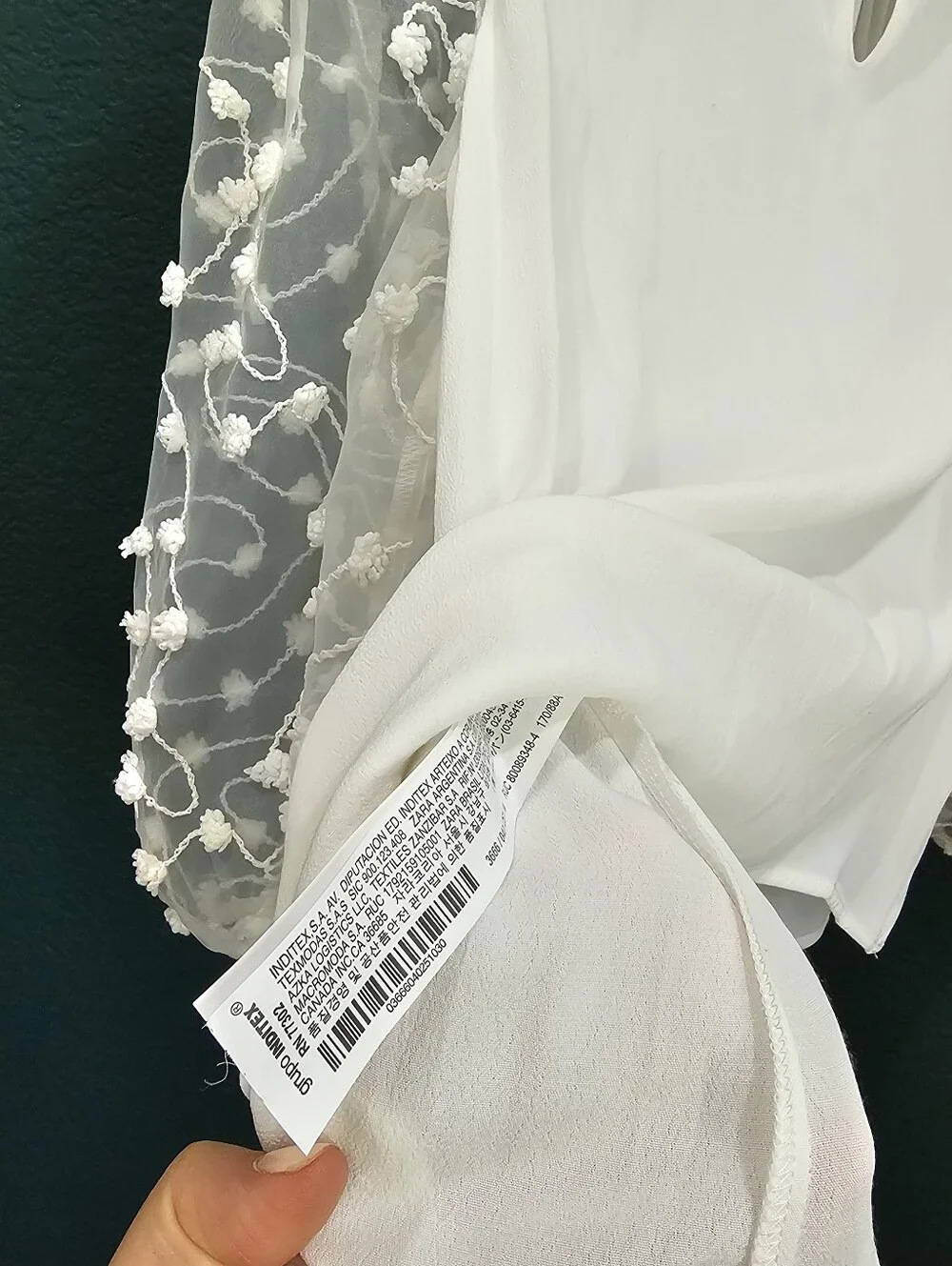 Zara White Embroidered Sheer Puff Sleeve Blouse Medium Floral Mesh